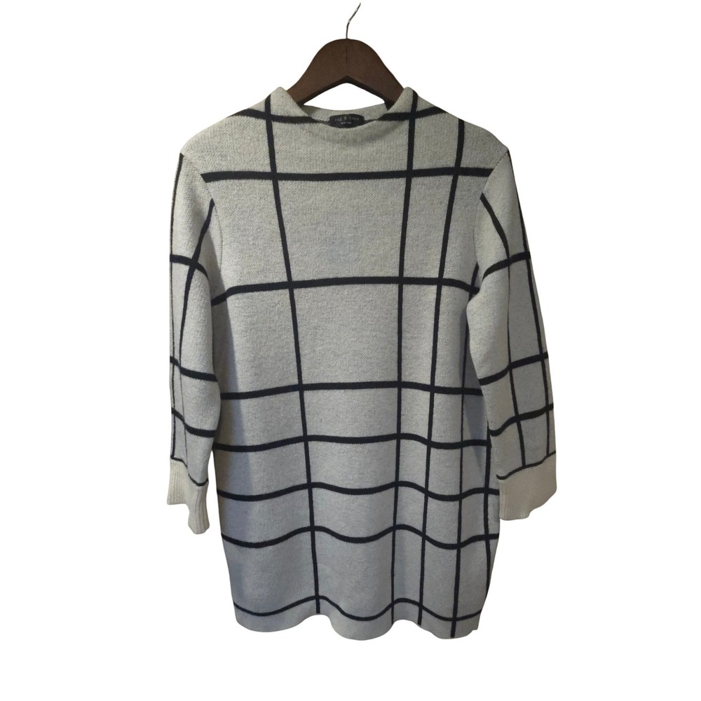 rag & bone Merino Wool Windowpane Grid Mock Neck Sweater Dress XS